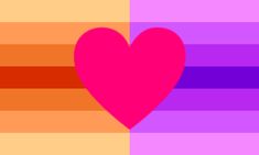 a red heart is in the middle of an orange and pink striped background with horizontal stripes