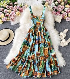 Dress A line floral pattern dress summer dressFabric: blendedColor: blue+yellow, blue+red, pinkSize(cm): S, M, LS length 124 waist 85M length 125 waist 89L length 126 waist 93 Bohemian Multicolor A-line Sundress, Printed A-line Sundress For Beach, Blue A-line Maxi Dress For Summer, Summer A-line Dresses For Garden Party, Vacation A-line Sundress Midi Dress, Green Summer Dress With Plant Print, Floral Print A-line Midi Dress For Vacation, Printed A-line Maxi Dress For Garden Party, Summer Sleeveless Multicolor Dress With Floral Print