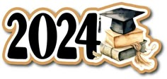 a graduation sticker with the number twenty four in front of it and books stacked on top of each other