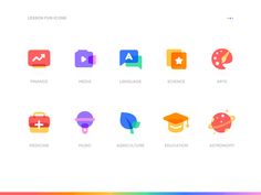 colorful flat icons are displayed on a white background