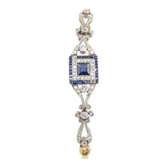 This bracelet is from the French called "beautiful era."  "Jewelry from the Edwardian and Belle Epoque period is ornate but incredibly light, with a soft, feminine, romantic feel. It is characterized by very delicate lacelike open work, sometimes incorporating garlands and swags."  This bracelet is a perfect example of these attributes.    Beautiful channel set sapphires and prong set diamonds mounted in a finely made 18k yellow gold and platinum bracelet.  Please see the measurements noted abov Platinum Bracelet, Edwardian Jewelry, Art Deco Bracelet, Gold Link Bracelet, Floral Bracelet, Platinum Jewelry, Jewelry Fashion Trends, Accessories Diy Jewelry, Yellow Gold Bracelet