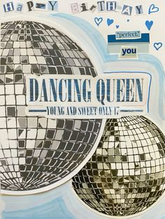 an advertisement for a dance party with the words dancing queen and disco ball on it