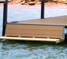 a boat dock is partially submerged in the water