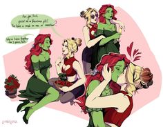 an image of some women dressed in green and red