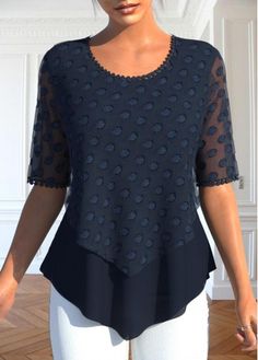 ROTITA Plus Size Layered Navy V Neck Blouse | Rotita.com - USD $32.98 Blouse Size Chart, Layered Short, Layered Tunic, Blouse Back Neck Designs, Trendy Tops For Women, Plain Blouse, Floral Print Blouses, V Neck Blouse, Trendy Tops