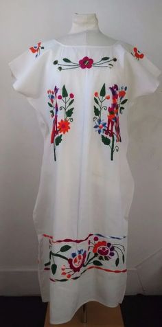 Oaxacan Mexican Dress Huipil Bata M L White Manta Hand Embroidered Birds Flowers | eBay Embroidered Mexican Dress, Casual Embroidered Dress With Hem Detail For Festivals, Casual Cotton Dress With Multicolor Embroidery, Casual Multicolor Embroidered Festival Dress, Casual Embroidered Dress For Festivals, Casual Multicolor Embroidered Dress With Floral Details, Casual White Embroidered Dress For Festivals, Casual White Embroidered Dress, Casual Multicolor Embroidered Dress