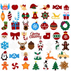 christmas stickers are shown in various colors and shapes, including santa's hat