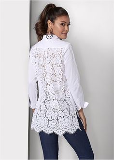 Venus Fashion, White Lace Top, Blouse Tops, Lace Shirt, Lace Back, Lace Blouse, Look Chic, Shop Blouses, Lace Tops