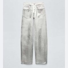 Brand New Never Worn Except To Try On Silver Trousers, Metallic Trousers, Popular Jeans, Mid Waist Jeans, Boy Boy, Metallic Jeans, Boys Fits, Zara New, Boyfriend Style