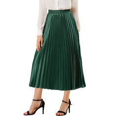 Accordion pleats enhance the dimension and movement of this midi skirt, while the metallic design underscores its sleek style. It's pleated all around for this trending midi skirt. Feel free to pair it with black block-heel sandals. Whether you're dressing up or down, this skirt is perfect for any occasion. A casual and simple style, never out of fashion, is a must-have item in your wardrobe. This fashionable and trendy clothes for women can not only be worn daily, but can also be easily matched Sparkly Halloween, Green Pleated Skirt, Black Block Heel Sandals, Metallic Pleated Skirt, Accordion Pleats, Metallic Design, Metallic Skirt, Party Skirt, Skirts Online