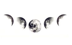 three phases of the moon in black and white