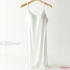 Qteee - White Round Collar Sleeveless Comfortable Homewear Maxi Dress with Adjustable Straps, Chest Pad, and Nursing Convenience, No Need for Undergarments White Sleeveless Camisole With Built-in Bra, White Camisole Dress With Built-in Bra, Beach White Stretch Camisole, White Seamless Sleeveless Dress, White Sleeveless Seamless Dress, White Spaghetti Strap Tank Top For Daywear, White Seamless Dresses For Spring, White Seamless Spring Dress, Seamless Sleeveless Camisole For Daywear