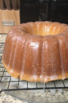 a bundt cake sitting on top of a cooling rack