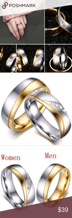 Unisex wedding band 18k over stainless steel Brand new AAA Cubic zirconia chips Jewelry Rings Gold Cubic Zirconia Bridal Sets For Anniversary, Gold Stainless Steel Rings For Anniversary, Gold Stainless Steel Anniversary Ring, Gold Stainless Steel Jewelry For Wedding, Anniversary Gold Stainless Steel Ring, Luxury Gold Jewelry With Vvs Clarity For Marriage, Elegant Gold Couple Rings With Cubic Zirconia, Elegant Gold Cubic Zirconia Couple Rings, Gold Couple Rings With Diamond Accents For Promise