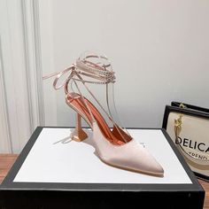 Shared review. Pretty strappy satin spool heels. Champagne Heels, Satin Sandals, Office Shoes Women, White Champagne, Square Toe Shoes, Pregnancy Shoes, Strappy Stilettos, Street Party, Buckle Ankle Boots