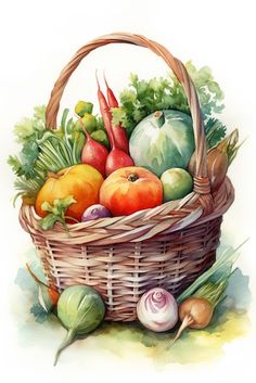 a basket filled with lots of different types of vegetables