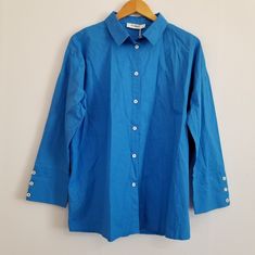 Size: L Length: 28.5" Pit To Pit: 26" Condition: Nwt, No Rips, No Stains, From Smoke Free Home. Flat Lay Measurements.* Ships Within 24 Hrs Except Weekends! I Love Offers! 2456 Blue Summer Shirt With Snap Buttons, Blue Shirt With Snap Buttons For Summer, Blue Button-up Tops For Work, Blue Tops With Button Cuffs For Day Out, Blue Button-up Top With Snap Buttons, Blue Snap Button-up Tops, Blue Summer Tops With Snap Buttons, Blue Tops With Snap Buttons For Summer, Spring Blue Blouse With Placket