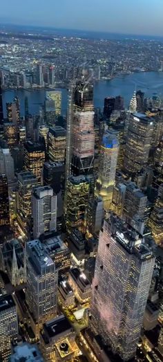 an aerial view of new york city at night