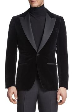 The textural allure of supersoft velveteen offset by smooth detailing defines this dinner jacket fashioned with peaked lapels. One-button closure Peaked lapels Split cuffs Chest welt pocket; front welt pockets 100% cotton Dry clean Made in Italy Designer Clothing Luxury Long Sleeve Tuxedo With Concealed Placket, Elegant Single Breasted Outerwear For Black-tie Events, Elegant Single-breasted Outerwear For Black-tie Events, Tuxedo Style Long Sleeve Outerwear For Black-tie Events, Fitted Lapel Collar Outerwear For Black-tie Events, Black-tie Tuxedo With Single Breasted Design, Tuxedo For Black-tie Events With Single Breasted Design, Tuxedo Style Outerwear For Black-tie Events, Tuxedo Style Single Breasted Outerwear For Black-tie Events