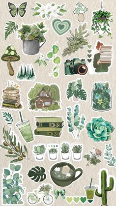 various stickers with plants and trees on them