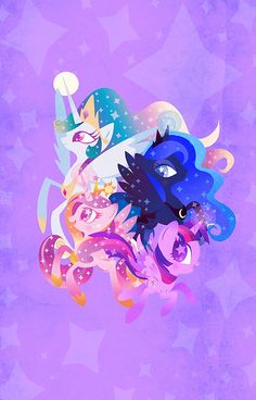 an image of some kind of artwork on a purple background with stars and unicorns