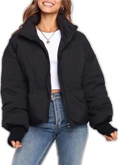 Black Casual Puffer Jacket With Ribbed Cuffs, Casual Black Puffer Jacket With Ribbed Cuffs, Trendy Black Puffer Jacket With Pockets, Black Puffer Jacket For Fall, Black Puffer Jacket For Fall And Winter, Black Long Sleeve Puffer Jacket For Fall, Oversized Black Puffer Jacket, Trendy Oversized Outerwear With Padded Collar, Oversized Solid Color Outerwear For Streetwear