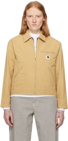 Beige OG Detroit Jacket by Carhartt Work In Progress on Sale Cotton Outerwear With Logo Patch For Work, Casual Workwear Outerwear With Logo Patch, Fall Cotton Outerwear With Logo Patch, Cotton Outerwear With Logo Patch For Fall, Deep Autumn Color Palette, Jacket Corduroy, Detroit Jacket, Carhartt Work In Progress, Designer Jackets