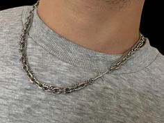 What's Included -  1x Stainless Steel Double Chain streetwear 59cm Length Approx Necklace Double Chain unique streetwear necklace strong edgy statement look to start a conversation and also gives a punk carefree aesthetic perfect for any look unisex necklace, is made of durable stainless steel! Free & Fast Shipping Unique and special jewellery  Handcrafted & Handmade Product  Here at Darknessisbeneath we are experts at handcrafting sterling silver and stainless steel jewellery after working on t Punk Style Metal Necklace With Double Chain, Streetwear Necklace, Grunge Necklaces With Adjustable Chain For Streetwear, Metal Chain Necklace For Streetwear, Carefree Aesthetic, Stainless Steel Chain Link Necklace For Streetwear, Punk Silver Chain Necklace For Streetwear, Unique Streetwear, Square Pendant Necklace