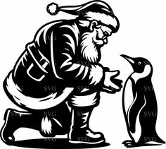 Santa Claus Silhouette, Penguin Silhouette, Santa Silhouette, Penguin Svg, Black Drawings, Silhouette Christmas, Handmade Artwork, Blog Design