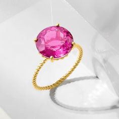 Ross-Simons - 8.50 Carat Pink Topaz Twisted Ring in 14kt Yellow Gold. Size 10. An RS exclusive. This ring is like a little slice of heaven! A chic, bright 8.50 carat pink topaz in a four-prong setting sits atop a delicately twisted band of 14kt yellow gold. 1/2" wide. Pink topaz twisted ring. Twisted Ring, Slice Of Heaven, Twisted Band, Pink Topaz, Twist Ring, Prong Setting, Topaz, Twist, Yellow Gold