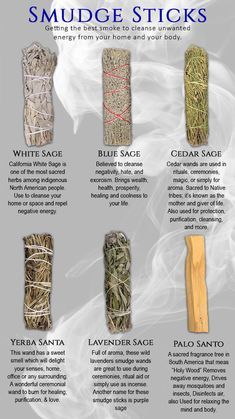 the different types of smudge sticks are shown in this graphic above it's description