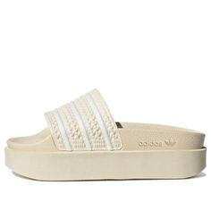 (WMNS) adidas Originals Adilette Bonega Slippers 'Beige White' GZ4328 (Women's/Thick Sole) Beige Summer Beach Sneakers, Cream Slides With Cushioned Footbed, Cream Cushioned Slip-on Slides, Beige Synthetic Slides With Textured Sole, Sporty Beige Sandals With Round Toe, Cream Cushioned Sneakers For Summer, Sporty Beige Open Toe Sandals, Comfortable Cream Sneakers For Summer, Casual Beige Slides With Textured Sole