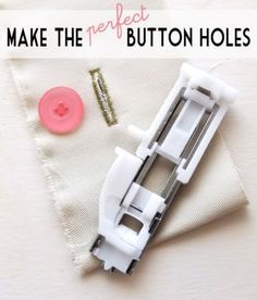 the sewing machine has buttons on it and is being used to make button holes for clothes