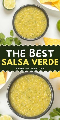 Learn how to make The Best Salsa Verde for an easy party food idea! This homemade salsa is bright, tangy, and fresh! Add this Mexican salsa to your favorite 4th of July appetizer recipes! Salsa Recipe Tomatillo, Cilantro Salsa Verde, Recipes That Use Tomatillos, Best Verde Salsa, Things To Make With Tomatillos, Salsa Recipe Verde, Tomatillo Recipes Vegan, Mexican Salsa Verde Recipe, Salsa Recipe With Tomatillos