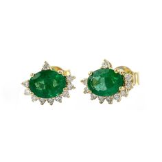 Elegant Zambian Emerald Diamond Stud Earrings, Solid 18K Yellow Gold Earrings, Christmas Jewelry Gift, Women's Gold Earrings, Gifts for Her, Stud Gold Earrings, Luxury Earrings, May Birthstone Earrings, Anniversary Gifts, Valentine's Gifts, * SKU:  SGT00799_39546 ♦ Product Features: -  * Made to Order. * Gold Purity: 18K Solid Gold (Stamped) * Custom Gold Color: Yellow, Rose, White Gold * Custom Gold Purity: 10K/14K/18K (Charges May Apply) >> Diamond Details: * 100% Genuine Earth-Mined Diamonds Oval Emerald Earrings For Anniversary, Oval Emerald Earrings In Yellow Gold, Oval Yellow Gold Emerald Earrings, Yellow Gold Oval Emerald Earrings, Oval Emerald Earrings For May Birthstone, Emerald Oval Earrings For May Birthstone, Oval Emerald Gemstone Earrings, Oval May Birthstone Earrings In Fine Jewelry Style, Fine Jewelry Oval Emerald Earrings