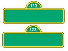 two green and yellow signs with the numbers 123 and 123 below them on white background