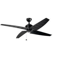 a black ceiling fan on a white background