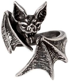 Goth Rings Aesthetic, Monster Ring, Strange Rings, Emo Accessories, Alchemy Jewelry, Bat Ring, Pewter Ring, Alchemy Gothic, Gothic Shop