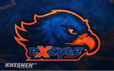 the logo for an esports team is shown on a blue background with orange accents