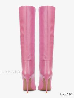 Lasaky - Pointed-toe Stiletto Heel Knee Boots - Elegant High Heel Knee-high Boots Party Mid-calf Boots With Reinforced Heel And Square Toe, Elegant Closed Toe Platform Boots For Spring, Elegant Pink Heeled Boots With Round Toe, Elegant Spring Closed Toe Platform Boots, Fitted Knee-high Boots With Pointed Toe, Elegant Pink Heeled Boots For Spring, Trendy Pink Knee-high Boots With Round Toe, Fitted Knee-high Boots With Closed Toe For Winter, Fitted Knee-high Closed Toe Boots For Winter