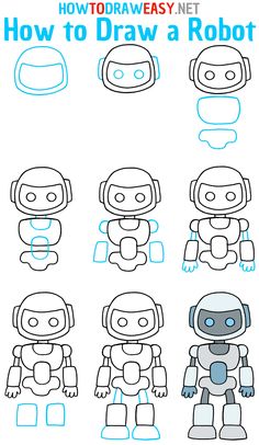 How to Draw a Robot Step by Step Machine Drawing, Robot Sketch, Draw Easy, Children Activities, Drawing Tutorials For Beginners