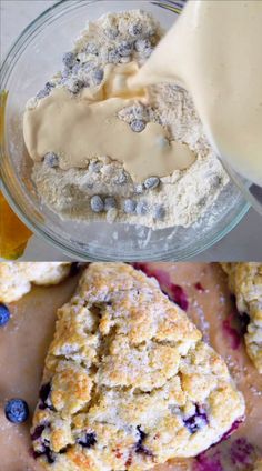 blueberry scones are being made with butter and oatmeal