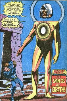 an old comic book cover with a man standing in front of a giant human body