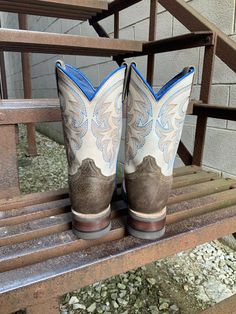 These rugged Roper Boy's boots have vintage brown vamp with a cowboy embroidery design on vintage creme leather shaft. Fun Blue Piping 8" Cowhide Full Grain Leather Shaft 1 1/4"Walking Heel Square Toe REBOOT insole Country Style Distressed Brown Boots For Ranch, Distressed Brown Snip Toe Boots For Ranch, Distressed Brown Snip Toe Ranch Boots, Distressed Brown Western Moc Toe Boots, Western Boots In Distressed Brown With Moc Toe, Distressed Brown Moc Toe Western Boots, Country Style Distressed Brown Snip Toe Boots, Rugged Brown Boots For Country Events, Distressed Brown Western Boots For Western-themed Events