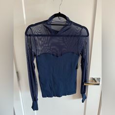 Bnwt Free People Sweetheart Yoke Top. Never Worn. Navy. Stretch Material, But Runs Small, More Like A M/L. Mock Neck Mesh. Sheer Blue Mesh Tops, Trendy Blue Mesh Top, Casual Blue Sheer Top, Blue Stretch Mesh Top With Long Sleeves, Blue Stretch Long Sleeve Mesh Top, Blue Sheer Stretch Mesh Top, Blue Fitted Mesh Top Casual Style, Blue Fitted Casual Mesh Top, Blue Long Sleeve Mesh Top For Party