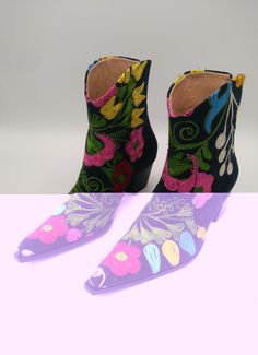 Vintage Embroidery Women Boots #womenboots #suzaniboots #cowboyboots #womenboots #bohostyle Traditional Snip Toe Boots For Spring, Multicolor Western Boots For Winter, Embroidered Snip Toe Boots For Festival, Multicolor Embroidered Leather Boots, Multicolor Floral Embroidery Boots With Round Toe, Multicolor Floral Embroidered Round Toe Boots, Handmade Ankle Boots For Festival, Traditional Multicolor Embroidered Boots, Traditional Multicolor Leather Boots