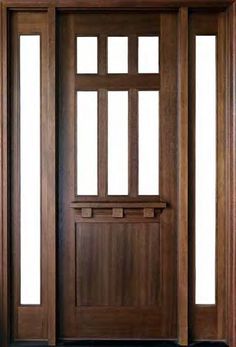 an open wooden door with glass panels on the front and side doors, which are made out of wood