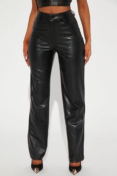 Available In Black And Cream. Faux Leather Pant High Waist Button Zipper Closure Straight Leg Pockets Coating: 100% Polyurethane Backing: 95% Polyester 5% Spandex Imported | Truly Chic Faux Leather Pant 29 in Black size Large by Fashion Nova Leather Pant, Faux Leather Pants, Black And Cream, High Waisted Pants, Fashion Pants, Black Fashion, Fashion Nova, Leather Pants, High Waist