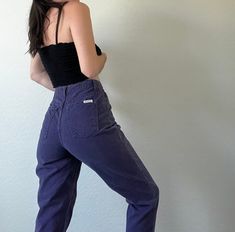 "Cute vintage high-waisted jeans from the 90s with a standard zip fly and pockets. Such a fun color! In good vintage condition minus fading on the leg (see photo #7). Measurements taken while item is laid flat. Measurements: waist: 28\" hips: 40\" length: 41.5\" inseam: 30\" rise: 11.5\" Tag size: 11 Fabric: Cotton Model is 5'6 with a waist 26\" and hips 36\" FOLLOW US ON INSTAGRAM @theweathereddaisy FOR RELEASE DATES + STORY SALES! SHOP OUR WEBSITE theweathereddaisy.com FOR EVEN MORE EXCLUSIVE APPAREL." High Waisted Jeans Vintage, Surprise Az, Purple Jeans, Henley Sweater, Fun Color, Crochet Blouse, Womens Jeans, Black Crochet, The 90s