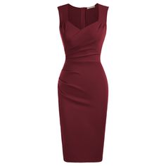 Vintage Ruched Bodycon Dress Sleeveless Surplice V-Neck Pencil Dress| Belle Poque Free Shipping Worldwide √ Free Returns √ Pencil Dress Designs, Chic Bodycon Dress, Show Dress, Off Shoulder Dresses, Shein Dress, Ruched Bodycon Dress, Polka Dress, Pinterest Closet, Red Outfit